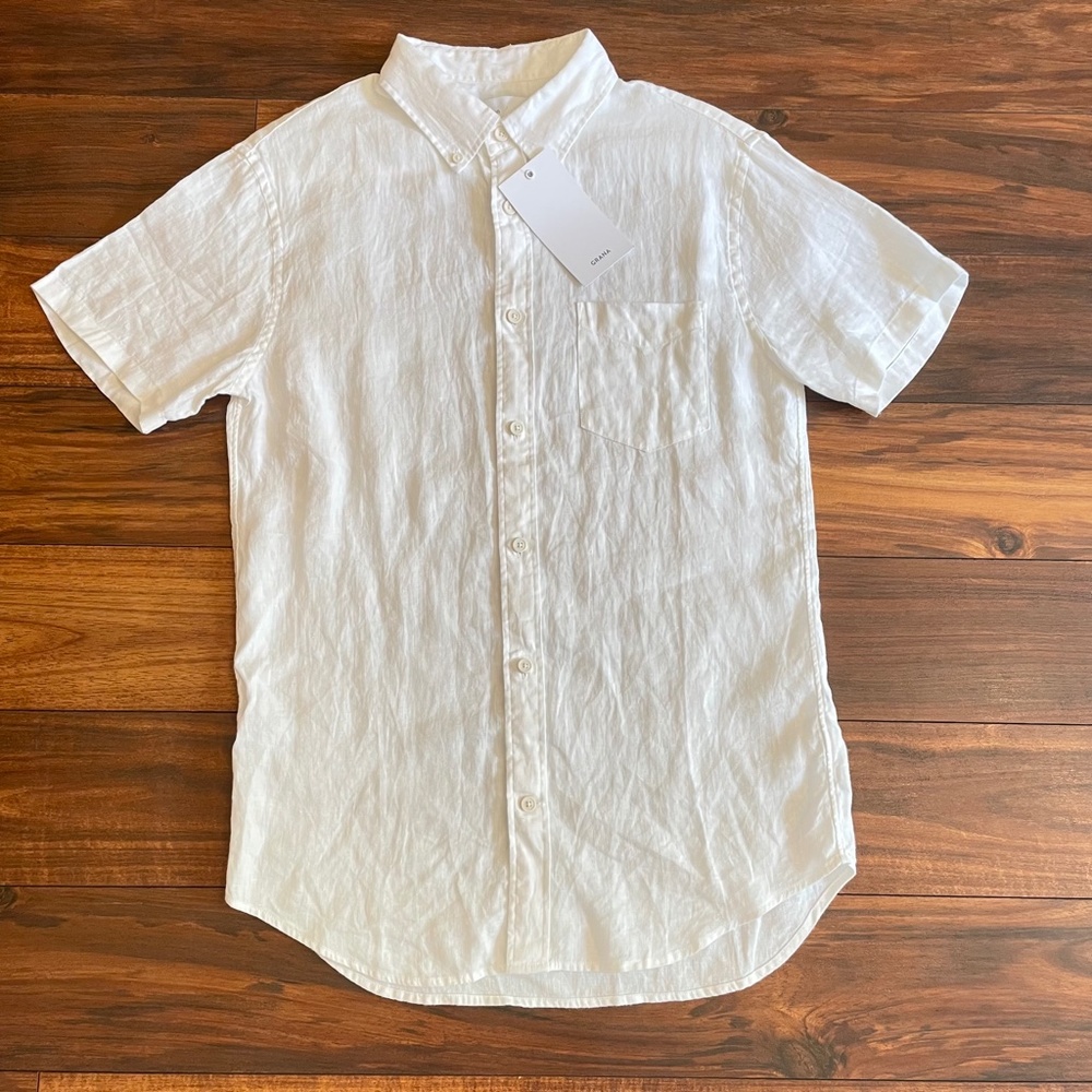 Grana Mens Irish Linen Shirt White XS short sleeve button up NEW